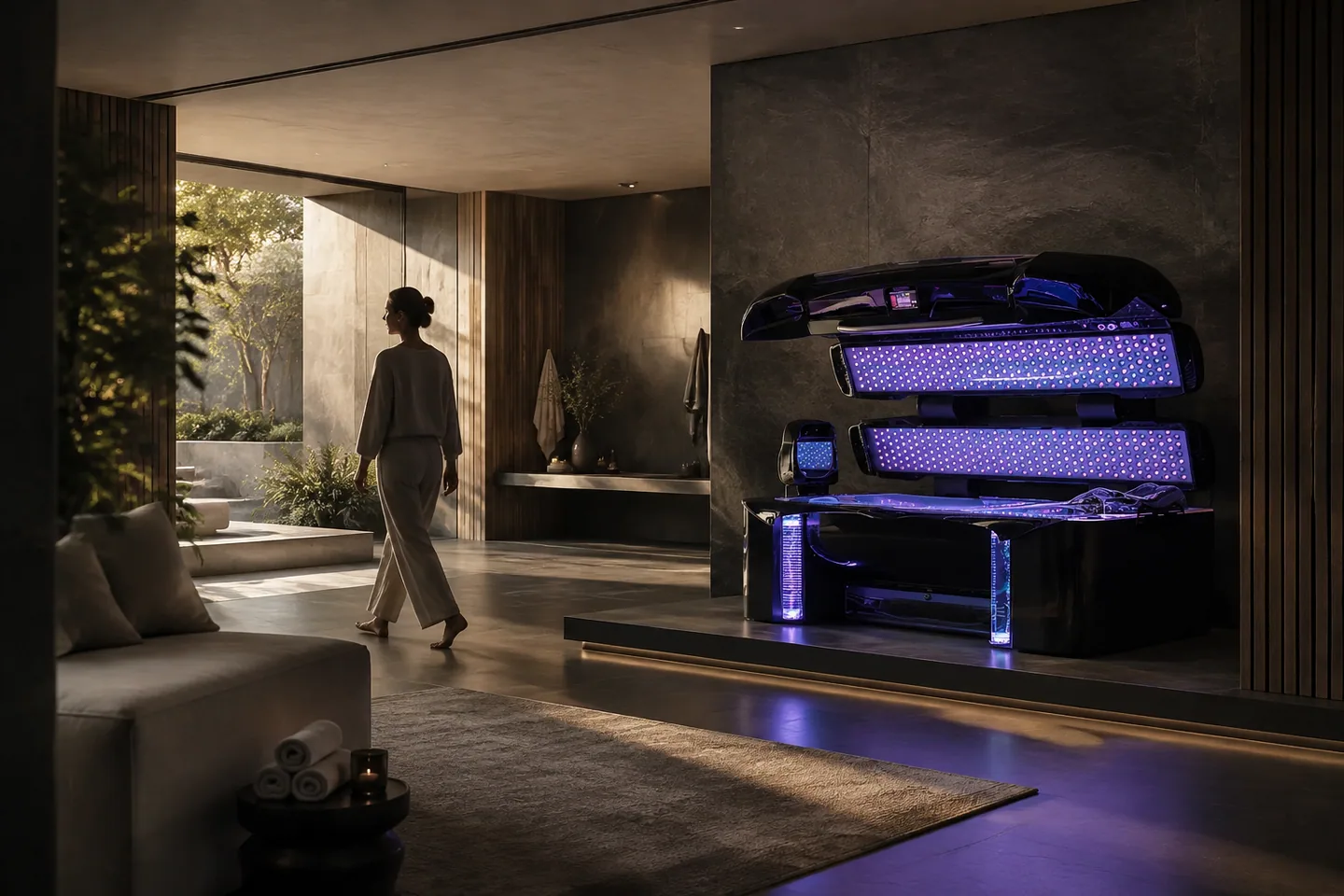 A homeowner in a private wellness suite with TRON Private Edition